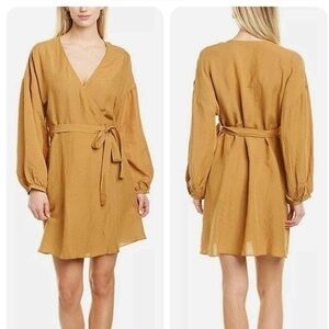 Madewell Linen-Blend Balloon-Sleeve Wrap Dress
